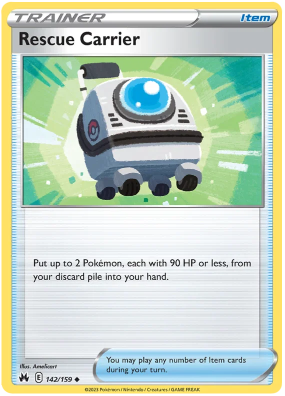 Rescue Carrier common trainerkaart nummer 142 uit de Pokémon Crown Zenith set