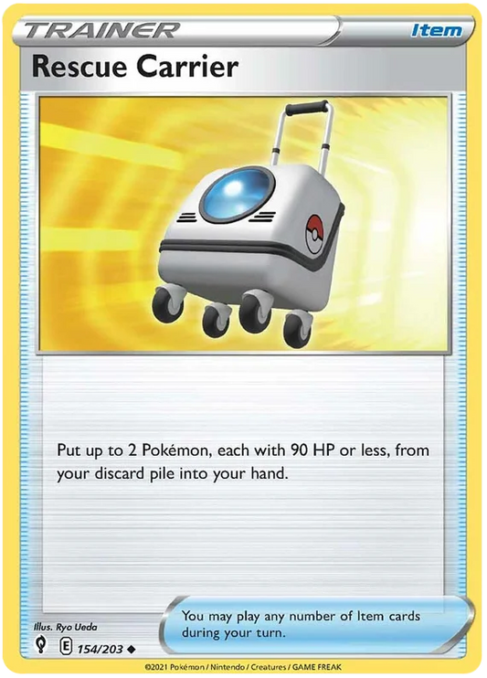 Rescue Carrier trainer item kaart uit de Pokémon Evolving Skies set, nummer 154/203