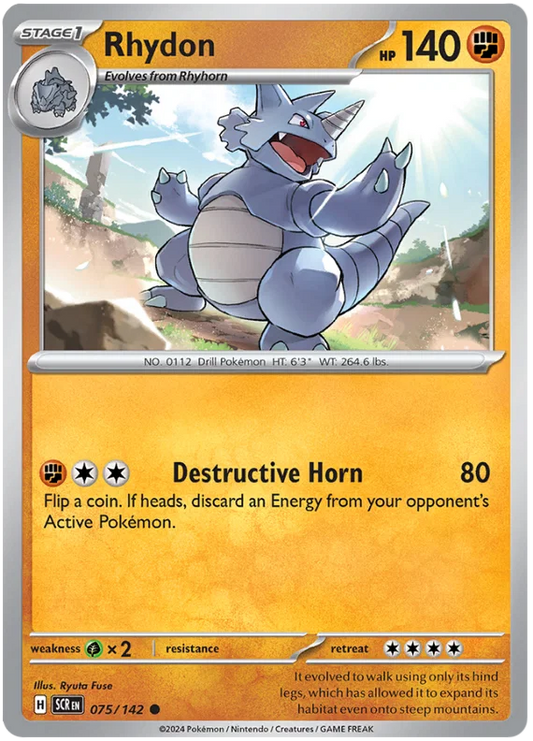 Pokemon Rhydon common kaart nummer 075 uit de Stellar Crown set