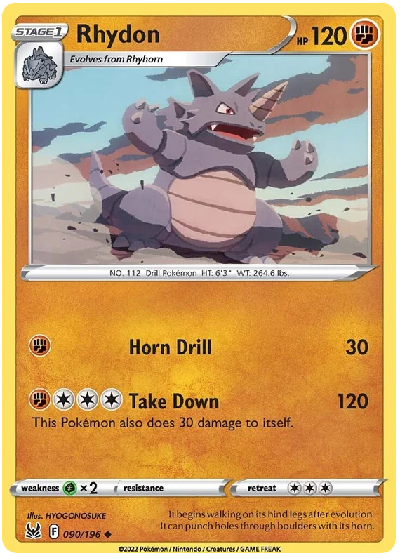 Rhydon common kaart 090/196 uit de Pokémon Lost Origin set