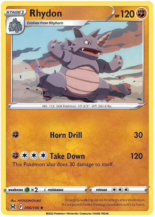 Rhydon common kaart 090/196 uit de Pokémon Lost Origin set