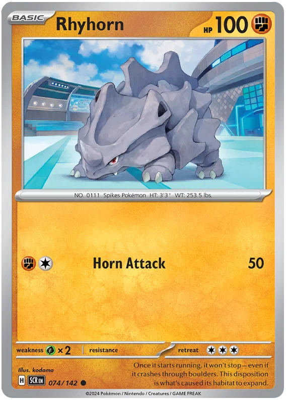 Pokémon Rhyhorn #074 common kaart uit de Stellar Crown set