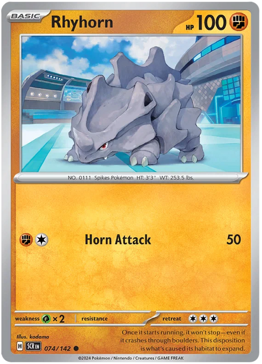 Pokémon Rhyhorn #074 common kaart uit de Stellar Crown set