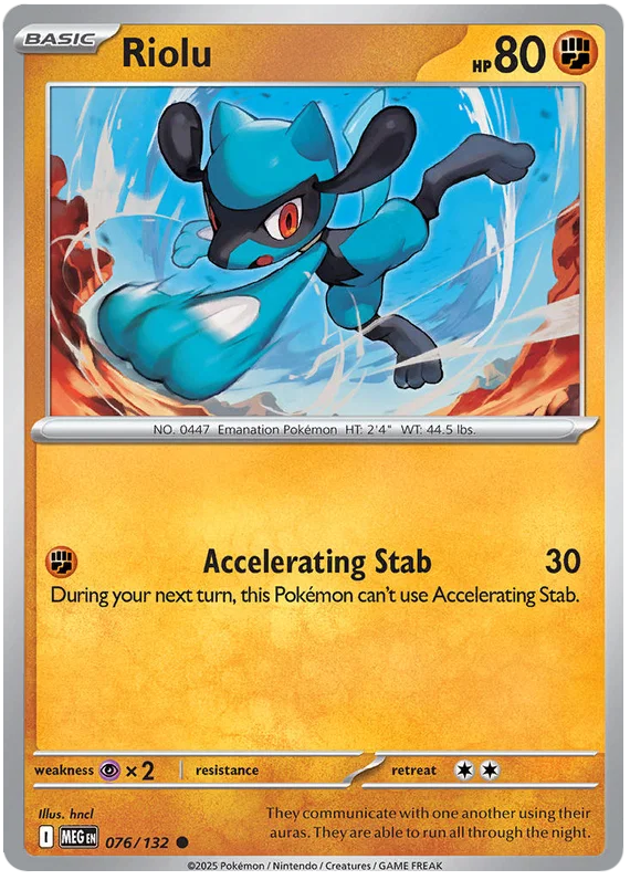 Riolu common Pokémon kaart nummer 076 uit de Mega Evolution set