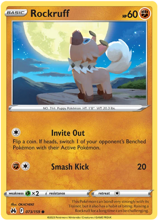 Rockruff common kaart nummer 073 uit de Pokémon Crown Zenith set