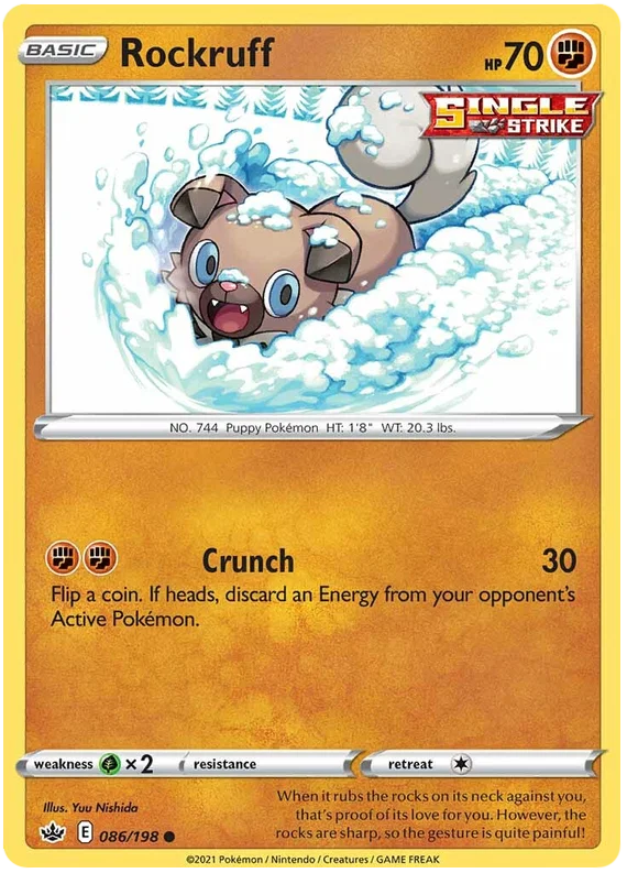 Rockruff common kaart 086/198 uit Pokémon Chilling Reign set met Crunch aanval