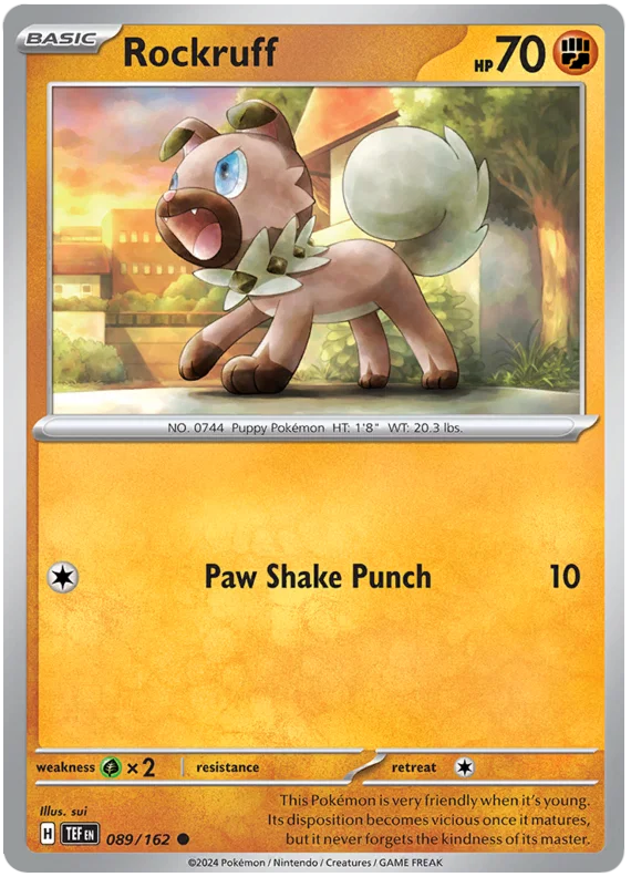 Pokémon Rockruff common kaart nummer 089 uit de Temporal Forces set