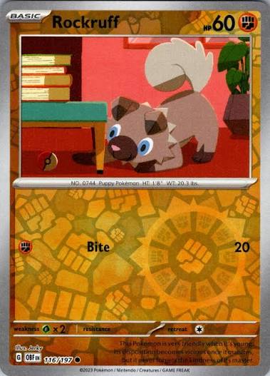 Rockruff #116 Reverse Holo kaart uit Pokémon Obsidian Flames set