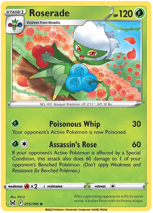 Roserade common kaart 015/196 uit de Pokémon Lost Origin set