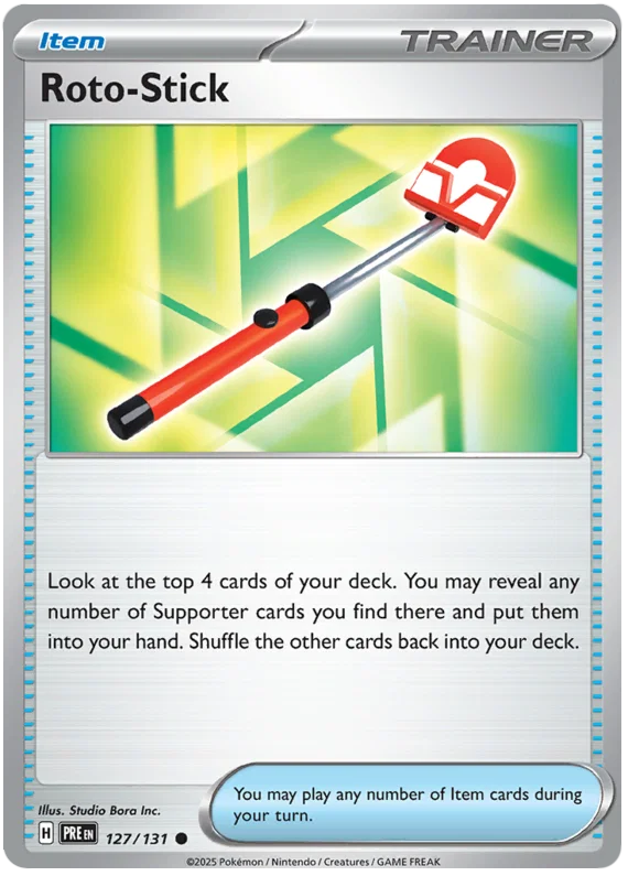 Pokemon Roto-Stick common trainerkaart nummer 127 uit Prismatic Evolutions set