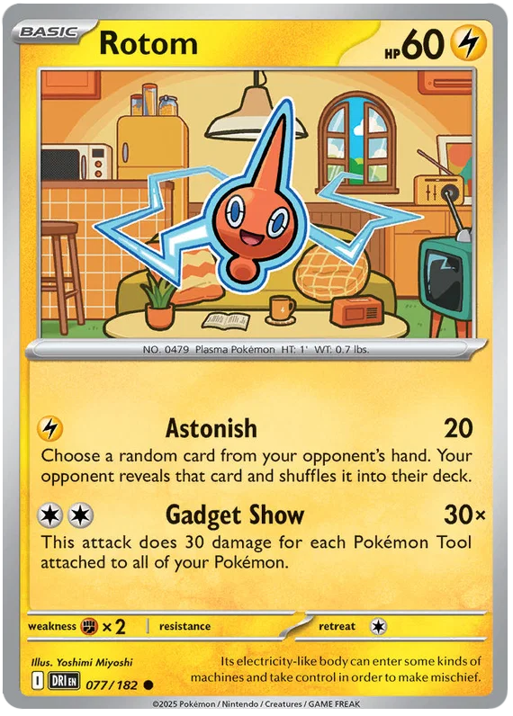 Rotom common kaart nummer 077 uit de Pokémon Destined Rivals set