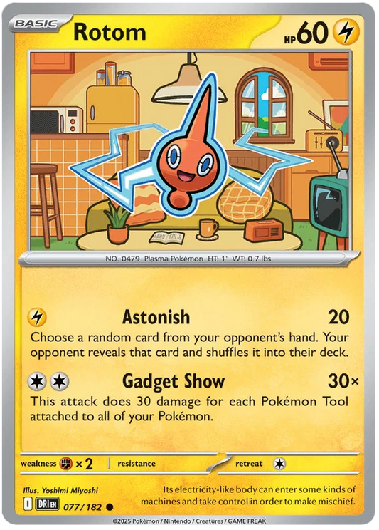 Rotom common kaart nummer 077 uit de Pokémon Destined Rivals set