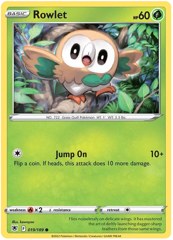 Rowlet common Pokémon kaart uit Astral Radiance met nummer 019/189