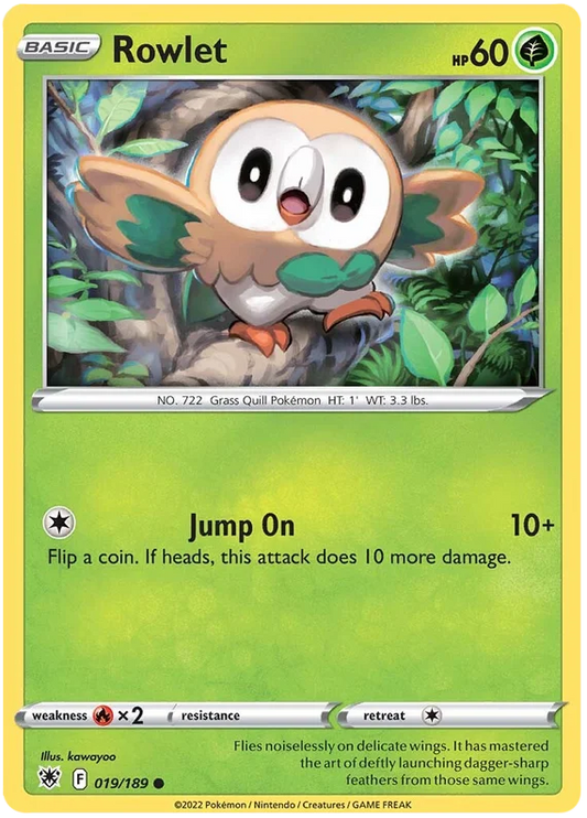 Rowlet common Pokémon kaart uit Astral Radiance met nummer 019/189
