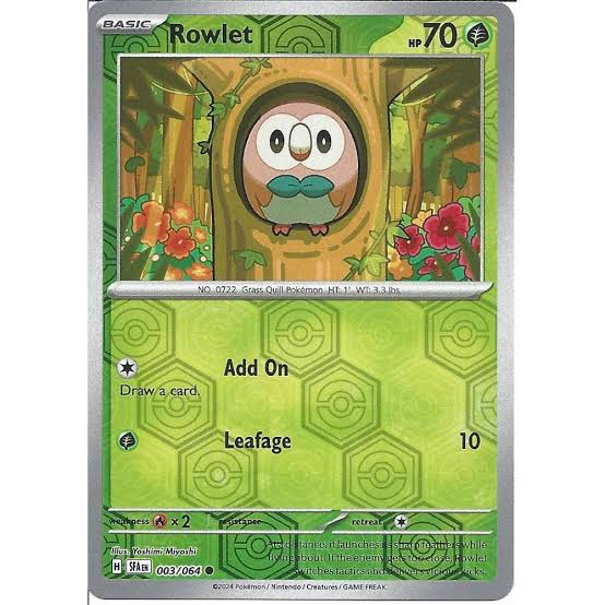 Rowlet Reverse Holo pokémonkaart nummer 003 uit de Shrouded Fable set