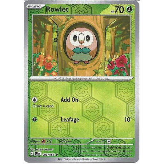 Rowlet Reverse Holo pokémonkaart nummer 003 uit de Shrouded Fable set