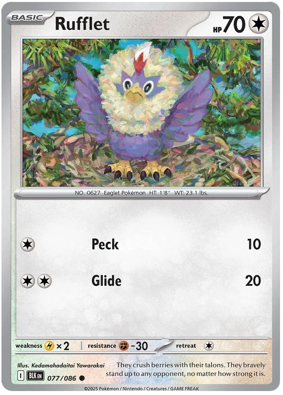 Pokémon Rufflet #077 common kaart uit de Black Bolt set