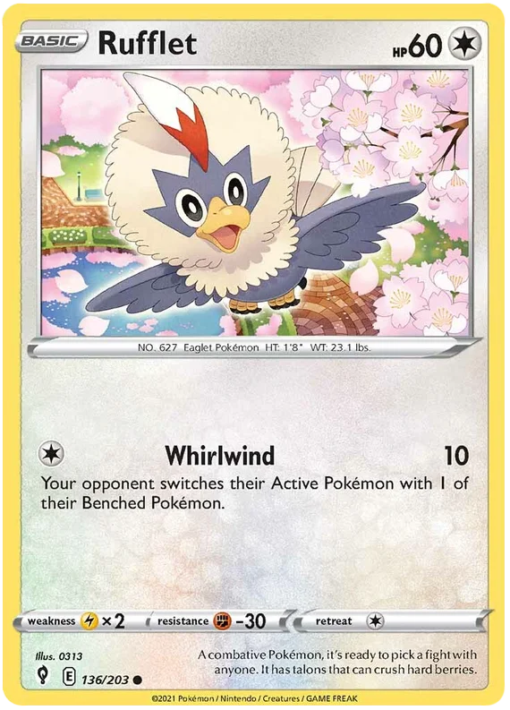 Rufflet common Pokémon kaart nummer 136/203 uit de Evolving Skies set