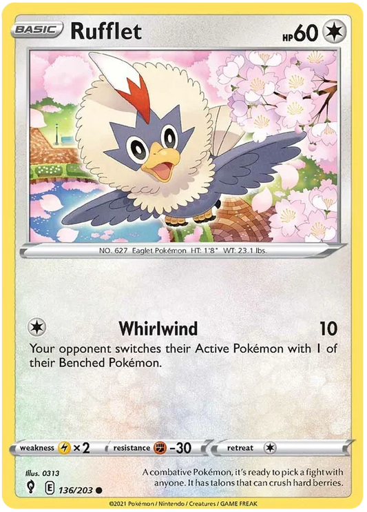 Rufflet common Pokémon kaart nummer 136/203 uit de Evolving Skies set