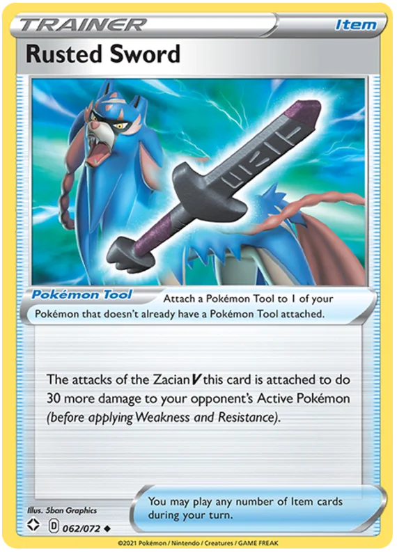 Rusted Sword Pokémon kaart uit Shining Fates, Trainer Item kaart nummer 062/072