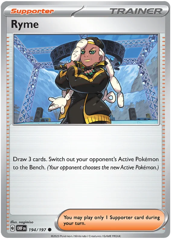 Pokémon Ryme #194 common trainerkaart uit de Obsidian Flames set