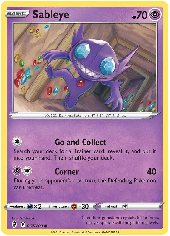 Sableye common pokémon kaart uit de Evolving Skies set met nummer 067/203