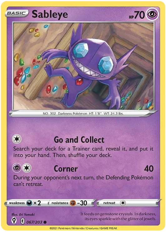 Sableye common pokémon kaart uit de Evolving Skies set met nummer 067/203