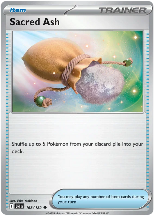 Sacred Ash trainerkaart common uit de Pokémon Destined Rivals set, kaartnummer 168