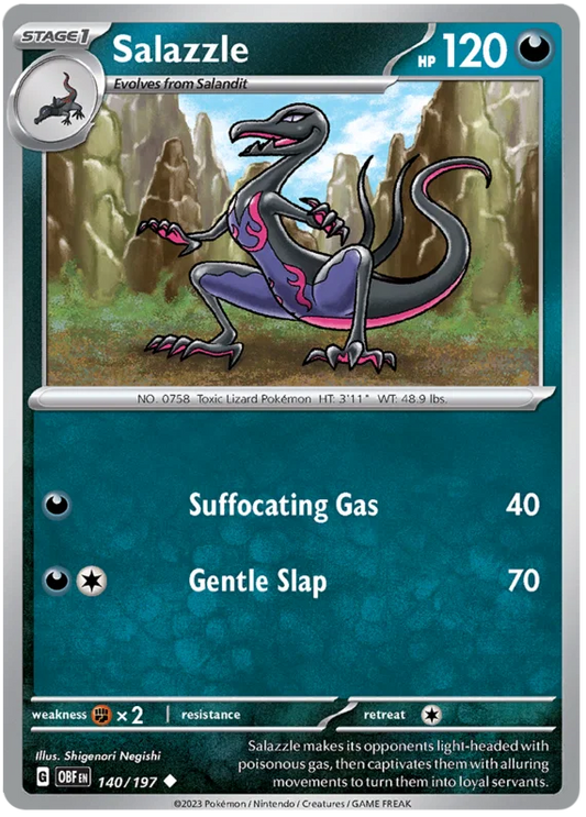Salazzle common Pokémon kaart nummer 140 uit de Obsidian Flames set