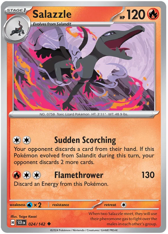 Pokémon Salazzle common kaart nummer 024 uit de Stellar Crown set