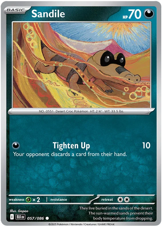 Pokémon Sandile common kaart nummer 057 uit de Black Bolt set