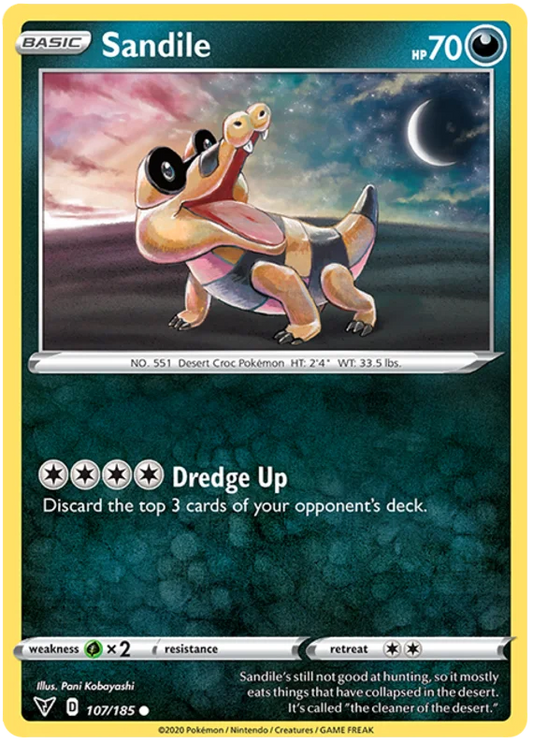 Sandile common kaart nummer 107/185 uit de Pokémon Vivid Voltage set