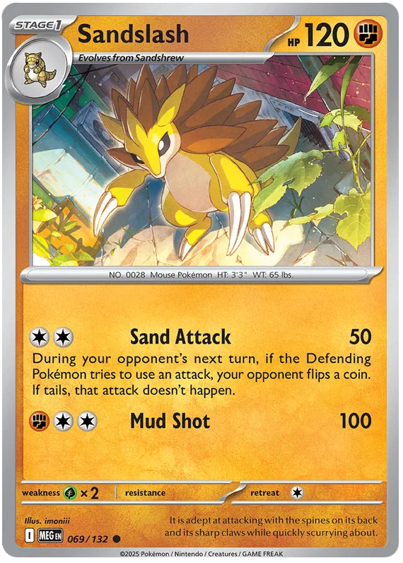 Pokemon kaart Sandslash #069 common uit de Mega Evolution set