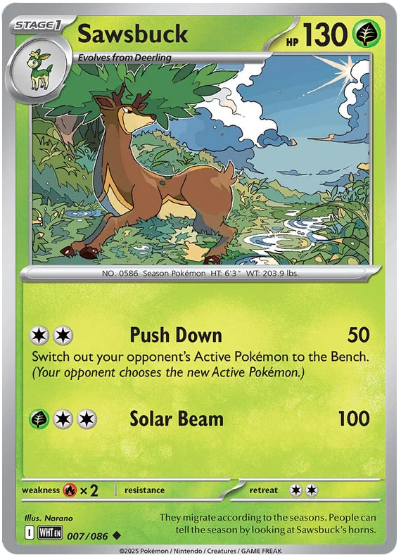 Sawsbuck common Pokémonkaart nummer 007 uit de White Flare set