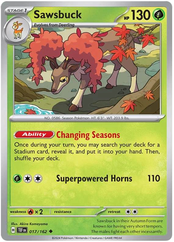 Pokémon Sawsbuck common kaart #017 uit de Temporal Forces set