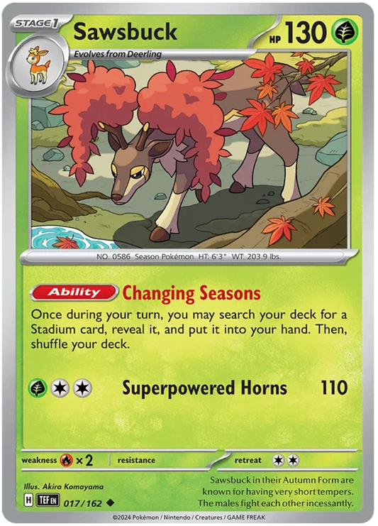 Pokémon Sawsbuck common kaart #017 uit de Temporal Forces set