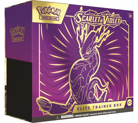 Pokémon Scarlet & Violet Miraidon Elite Trainer Box met paarse accessoires en boosterpacks