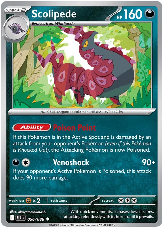 Scolipede common kaart nummer 056 uit de Pokémon Black Bolt set
