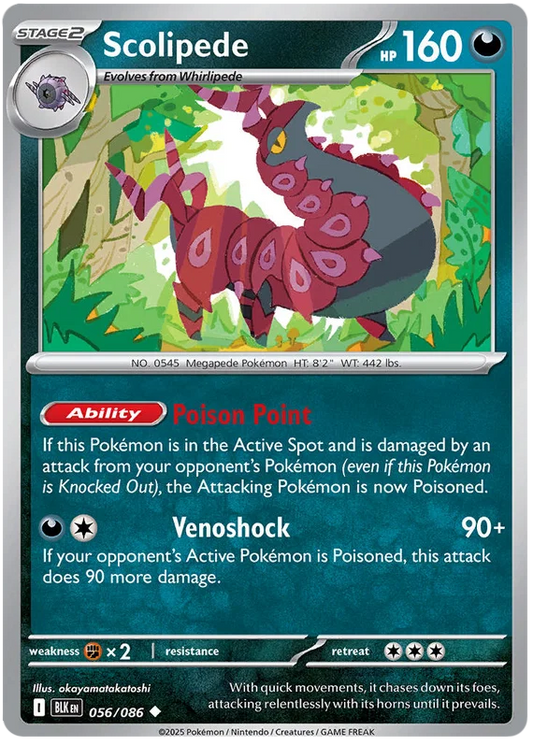 Scolipede common kaart nummer 056 uit de Pokémon Black Bolt set