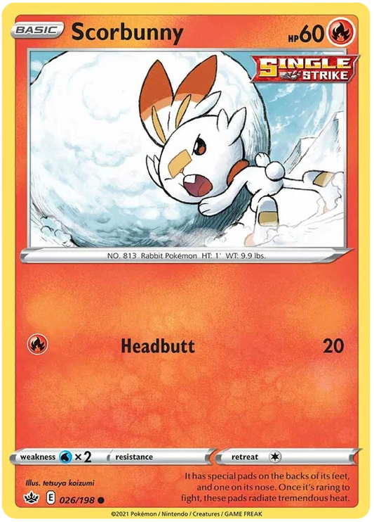 Scorbunny common kaart 026/198 uit de Pokémon Chilling Reign set