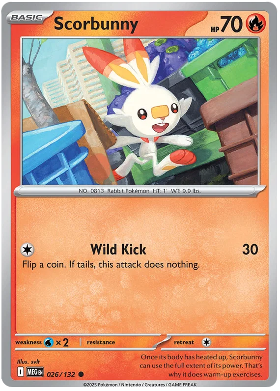 Scorbunny #026 common Pokémon kaart uit de Mega Evolution set
