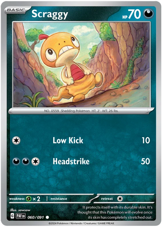 Scraggy common kaart #060/091 uit de Pokémon Paldean Fates set