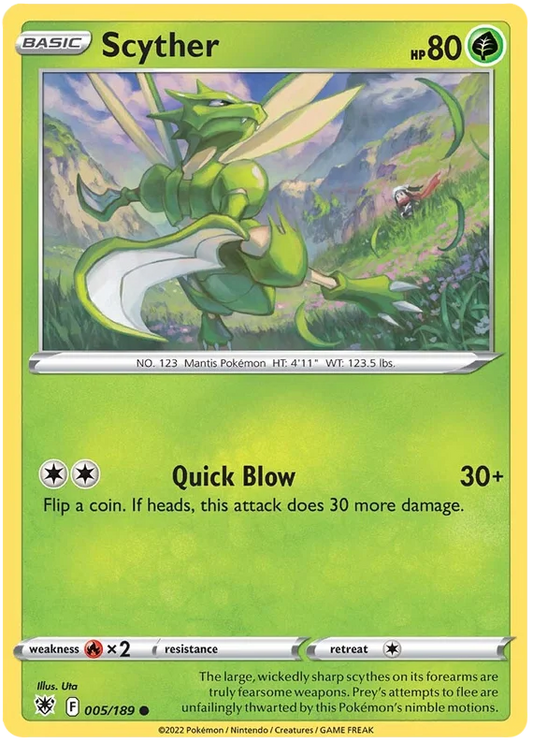 Scyther common kaart nummer 005/189 uit Pokémon Astral Radiance set