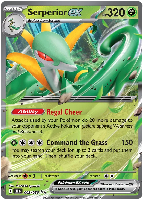 Pokémon Serperior ex #003 uit de Black Bolt set, losse kaart