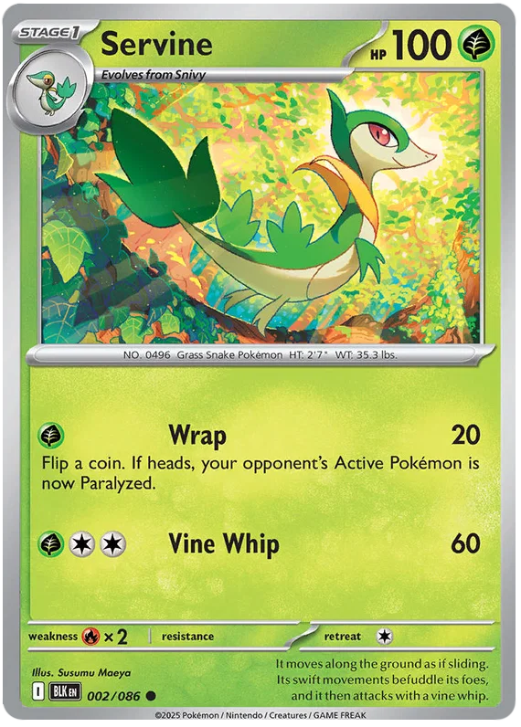 Pokémon Servine #002 common kaart uit de Black Bolt set