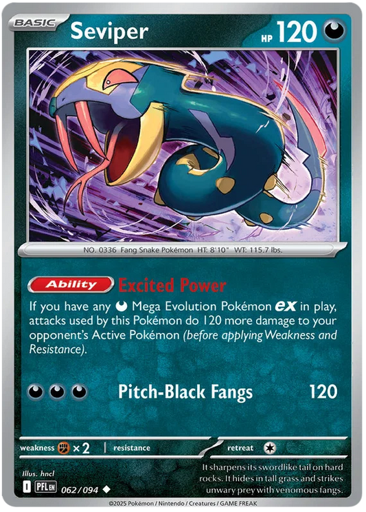 Pokémon kaart Seviper #062 common uit de set Phantasmal Flames