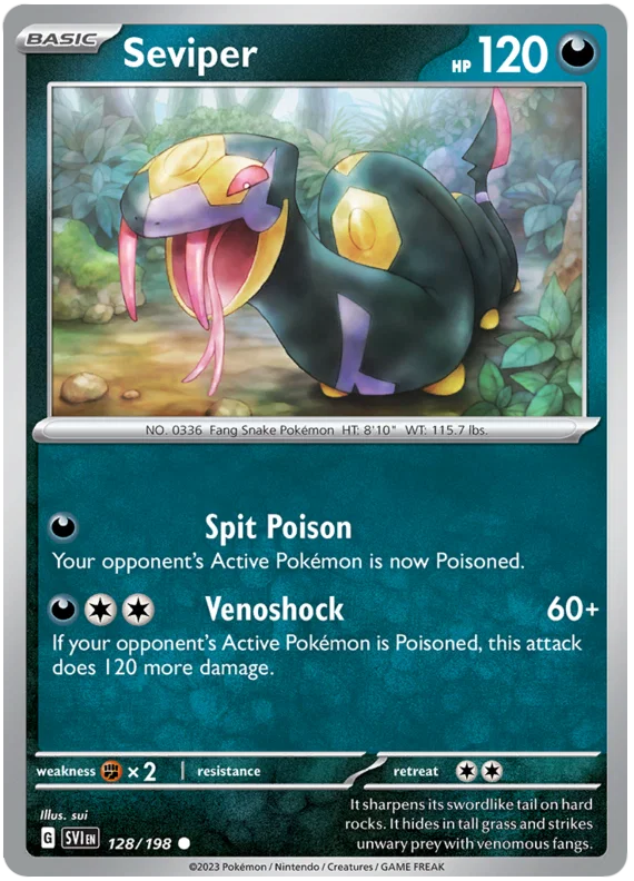 Seviper common kaart nummer 128 uit de Pokémon Scarlet & Violet basisset