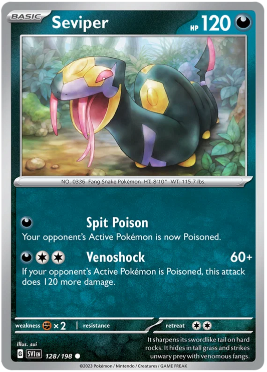 Seviper common kaart nummer 128 uit de Pokémon Scarlet & Violet basisset