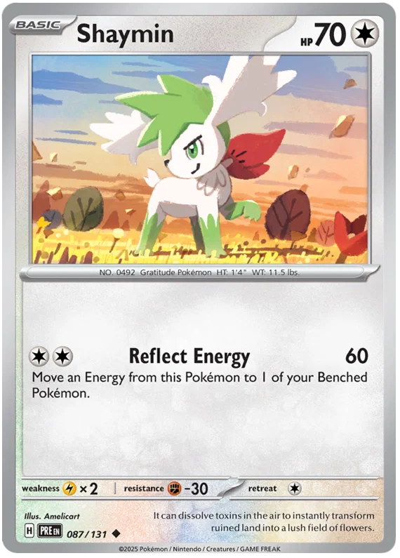 Shaymin common kaart #087 uit de Pokémon Prismatic Evolutions set