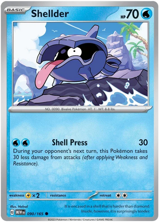 Shellder common kaart nummer 090 uit de Pokémon 151 set